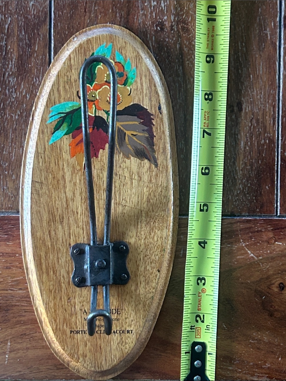 Anthropologie Hand-Painted Floral Wooden Wall Hook - Brown